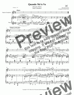 page one of Quando Me’n Vo for Bb Soprano Saxophone & Piano