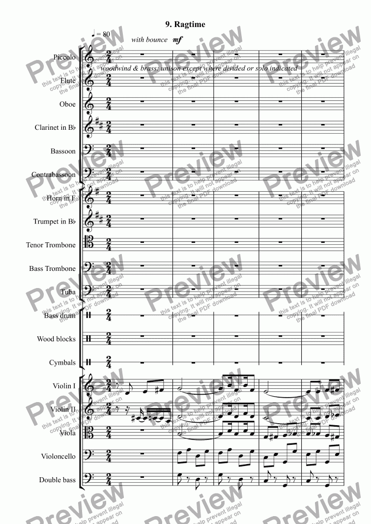 page one of Themes with Variations for Orchestra: 9. Ragtime