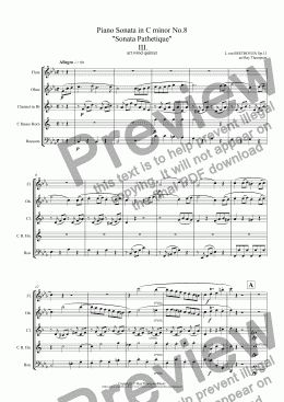 page one of Beethoven: Piano Sonata No. 8 in C minor Op.13 "Sonata Pathetique": Mvt III.(Rondo) arr.wind quintet