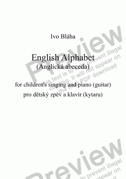 page one of ENGLISH ALPHABET (Anglická abeceda) for children’s singing and piano/guitar (pro dětský zpěv a klavír/kytaru)