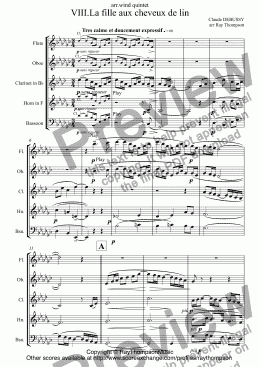 page one of Debussy: Piano Preludes Bk1: VIII. La fille aux cheveux de lin (the girl with flaxen hair): arr. wind quintet
