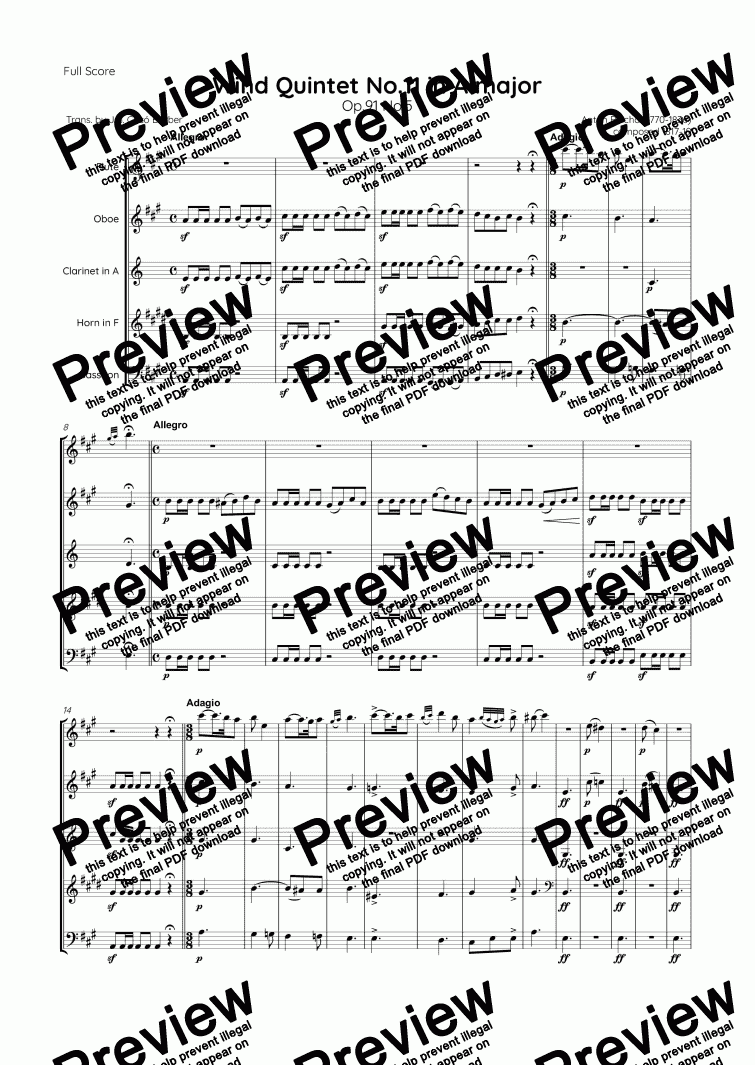 page one of Reicha - Wind Quintet No.11 in A