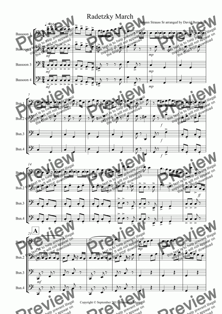 page one of Radetzky March for Bassoon Quartet