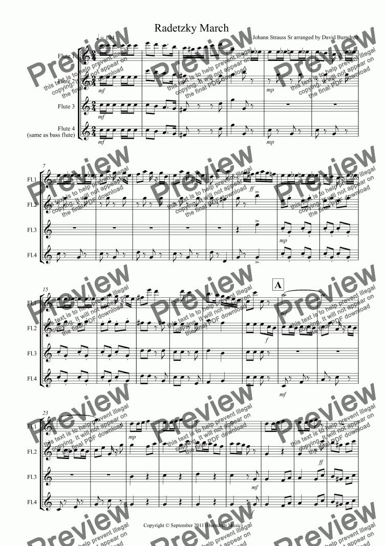 page one of Radetzky March for Flute Quartet