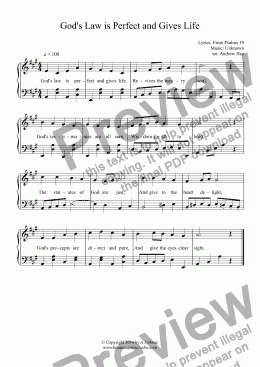 page one of God’s Law is Perfect and Gives Life - Easy Piano 25B