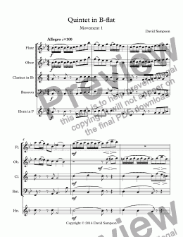 page one of Quintet in B-flat Movement 1