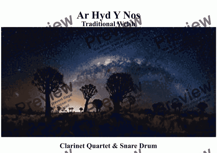 page one of All Through the Night (Ar Hyd Y Nos) for Clarinet Choir & Snare Drum