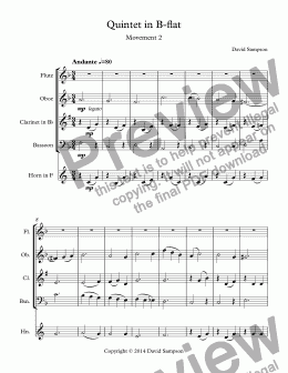 page one of Quintet in B-flat Movement 2