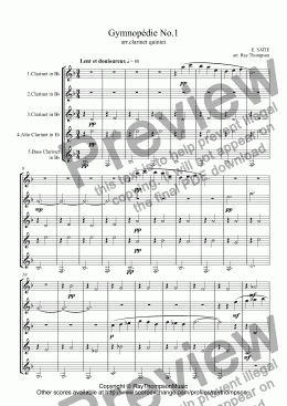 page one of SATIE: Gymnopédie No.1 (clarinet quintet)