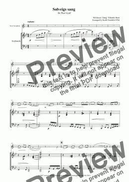 page one of Solveigs sang for Bb Tenor Saxophone & Keyboard