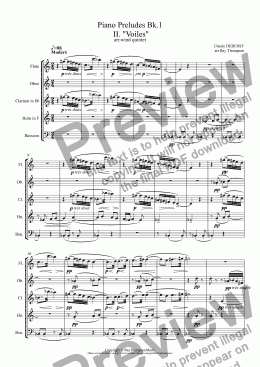 page one of Debussy: Piano Preludes Bk.1: II. "Voiles" (wind quintet)