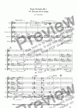 page one of Debussy: Piano Preludes Bk.1: VI. Des pas sur la neige (Footprints in the snow)(wind quintet)