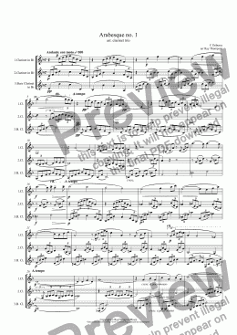 page one of Arabesque no. 1 (Transposed into Eb) (clarinet trio:2 Bb and bass clarinet in Bb)