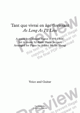 page one of Tant que vivrai en âge florissant (A. Jacques / Marot) - bilingual
