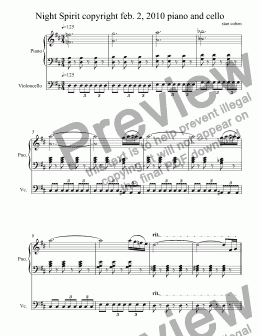 page one of Night Spirit copyright feb. 2, 2010 piano and cello