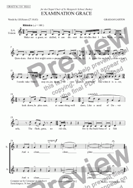 page one of GRACE - No.116 of 252 GARTON GRACES Mainly for  Female Voices but sometimes Mixed. 'EXAMINATION GRACE' for Unison Voices (2 bars Div.)