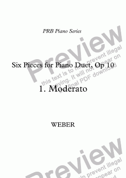 page one of PRB Piano Series: Six Pieces for Piano Duet - (1) Moderato
