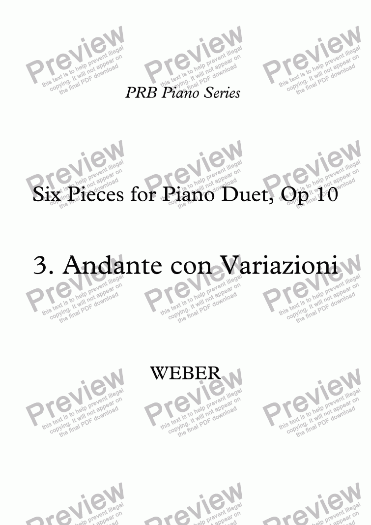 page one of PRB Piano Series: Six Pieces for Piano Duet - (3) Andante