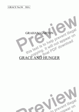 page one of GRACE - No.94 of 252 GARTON GRACES Mainly for  Female Voices but sometimes Mixed. ’GRACE AND HUNGER’ for SSA a cappella