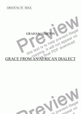 page one of GRACE - No.92 of 252 GARTON GRACES Mainly for  Female Voices but sometimes Mixed. ;GRACE FROM AN AFRICAN DIALECT' for SSAA a cappella