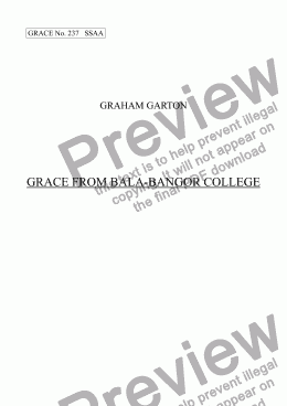 page one of GRACE - No.237 of 252 GARTON GRACES Mainly for  Female Voices but sometimes Mixed. 'GRACE FROM BALA-BANGOR COLLEGE' for SSAA a cappella