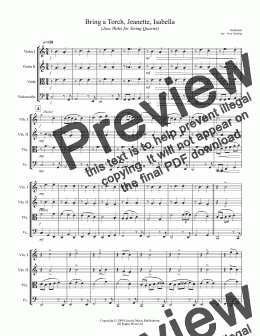 page one of Jazz Christmas Carol - Bring a Torch, Jeanette, Isabella (String Quartet)
