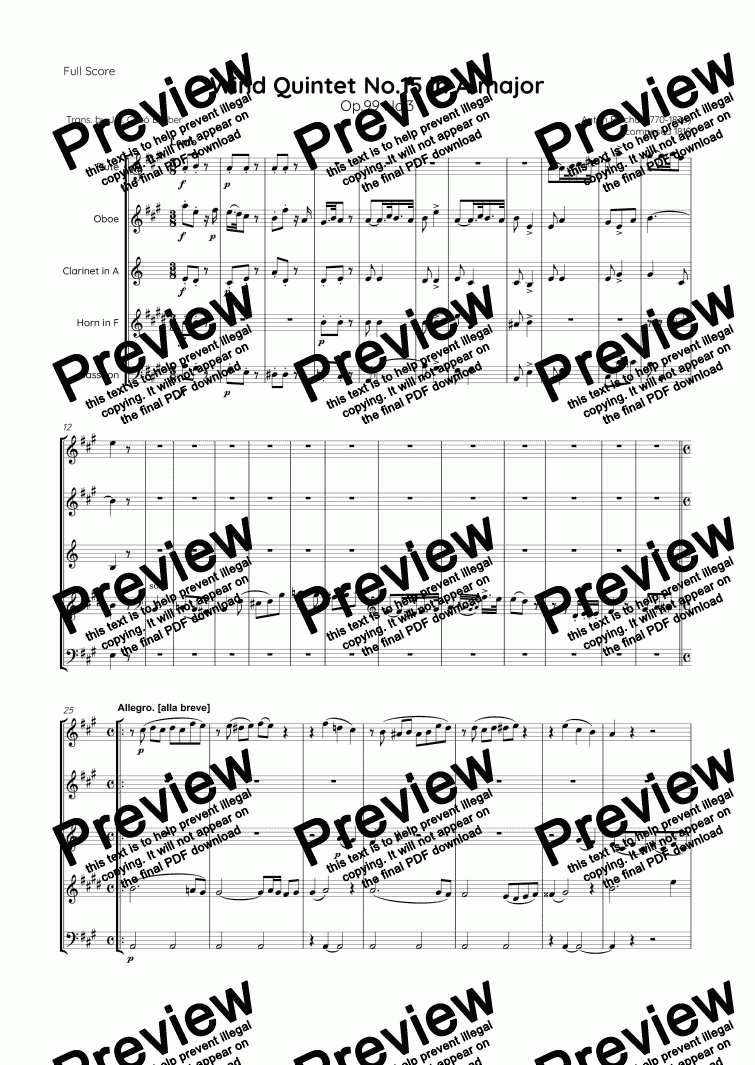 page one of Reicha - Wind Quintet No.15 in A
