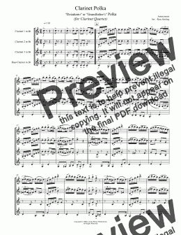 page one of Polka - Clarinet Polka (for Clarinet Quartet)