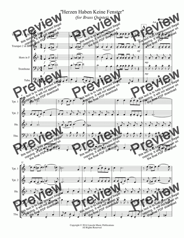 page one of Polka - Herzen Haben Keine Fenster  (Brass Quintet)