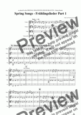 page one of Spring Songs - Frühlingslieder Part 1 - String Quartet
