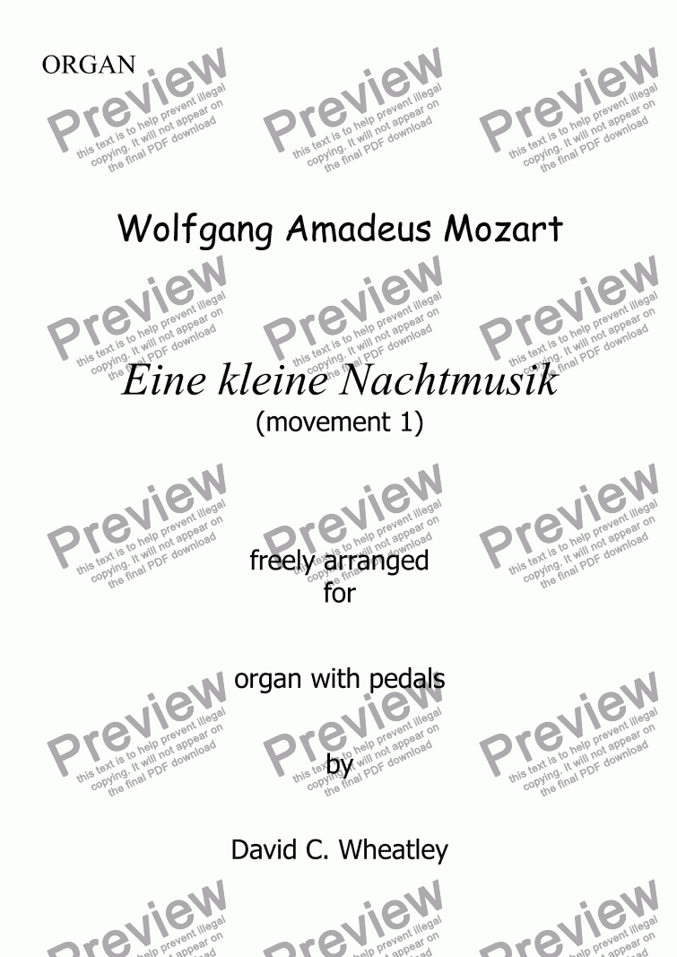 page one of Mozart - Eine kleine Nachtmusic mvt 1 (allegro) for organ solo