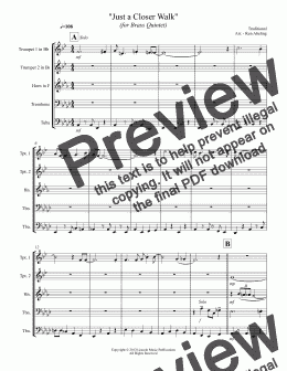 page one of Dixieland - A Closer Walk With Thee (Brass Quintet)