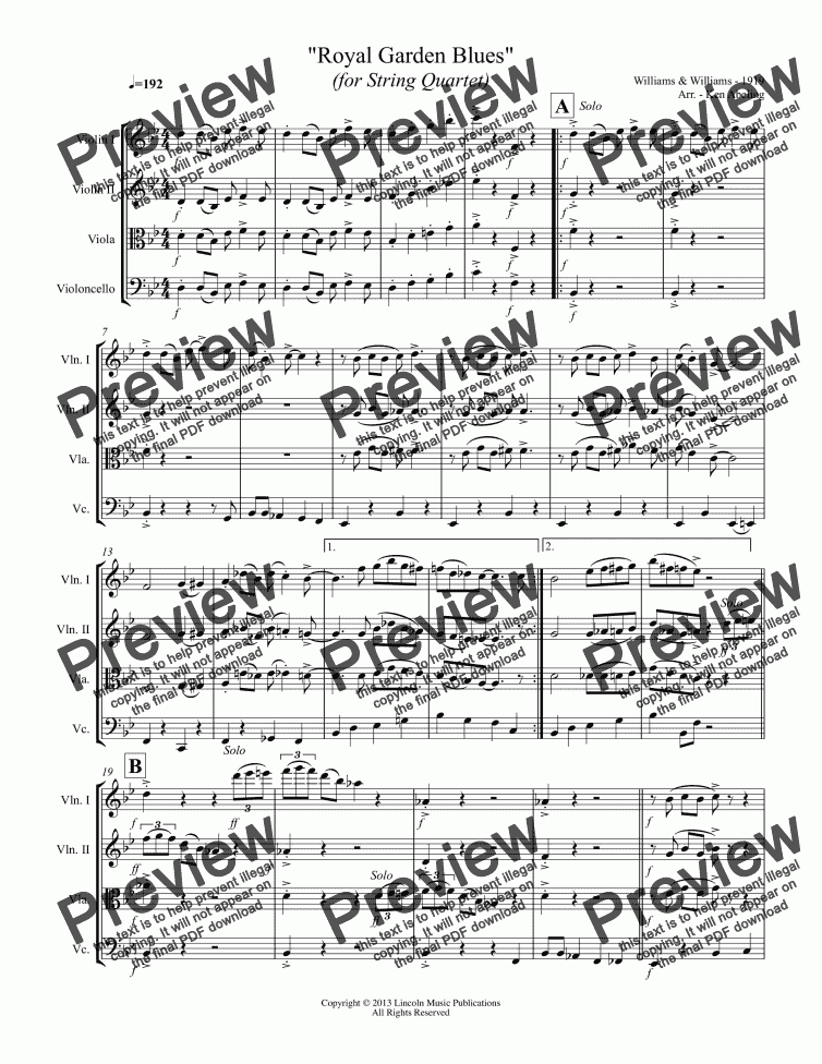 page one of Dixieland - Royal Garden Blues (String Quartet)