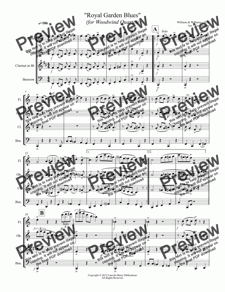 page one of Dixieland - Royal Garden Blues (Woodwind Quartet)