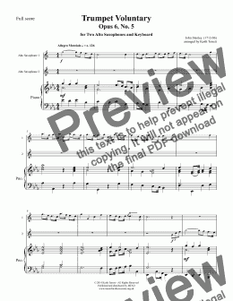 page one of Stanley Trumpet Voluntary  (Opus 6, No. 5) for two Eb Alto Saxophones & Piano (young players version)