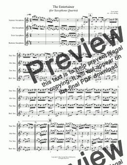 page one of Joplin - The Entertainer (Saxophone Quartet SATB)