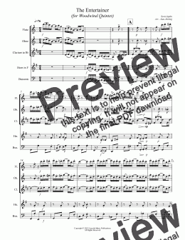 page one of Joplin - The Entertainer (Woodwind Quintet)