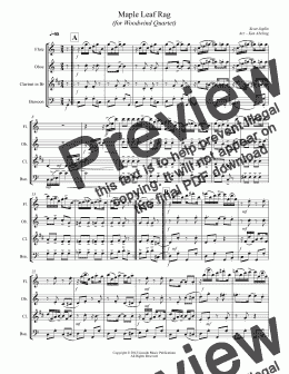 page one of Joplin - Maple Leaf Rag (Woodwind Quartet)