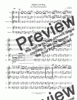 page one of Joplin - Maple Leaf Rag (Woodwind Quintet)