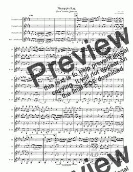 page one of Joplin - Pineapple Rag (Clarinet Quartet)