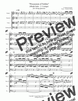 page one of Rimsky-Korsakov – “Procession of Nobles” from Mlada (for String Quartet)