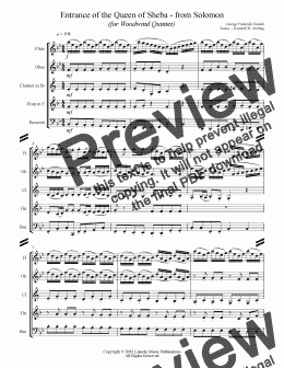 page one of Handel - Arrival of the Queen of Sheba – from Solomon (for Woodwind Quintet)