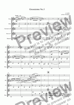 page one of Satie: Gnossienne No.3 (wind quintet)