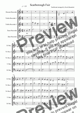 page one of Scarborough Fair for Recorder Quintet