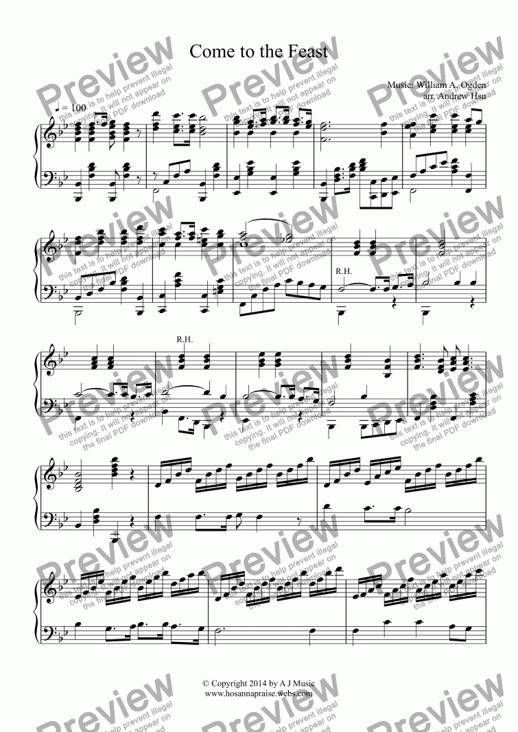 page one of Come to the Feast - Solo Piano