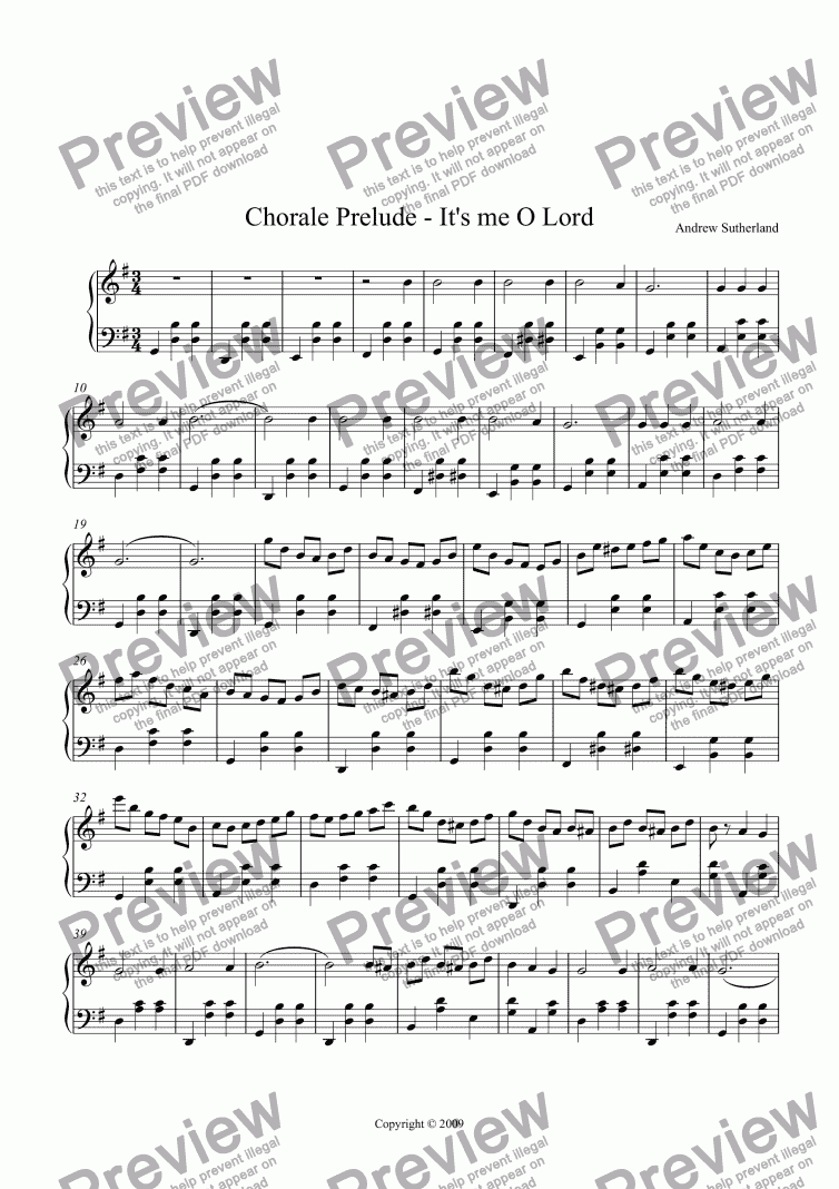 page one of Chorale Prelude - It’s me O Lord
