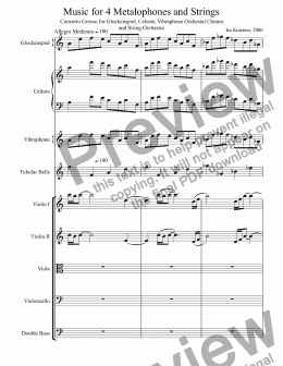 page one of Music for 4 Metalophones and Strings 1st Mvt.