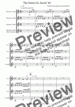 page one of The Saints Go Jazzin’ In! for Clarinet Quartet