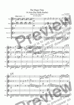 page one of Mozart: Aria No.14 (Der Holle Rache)( Queen of the Night Aria) (The Magic Flute ) arr. wind quintet featuring clarinet