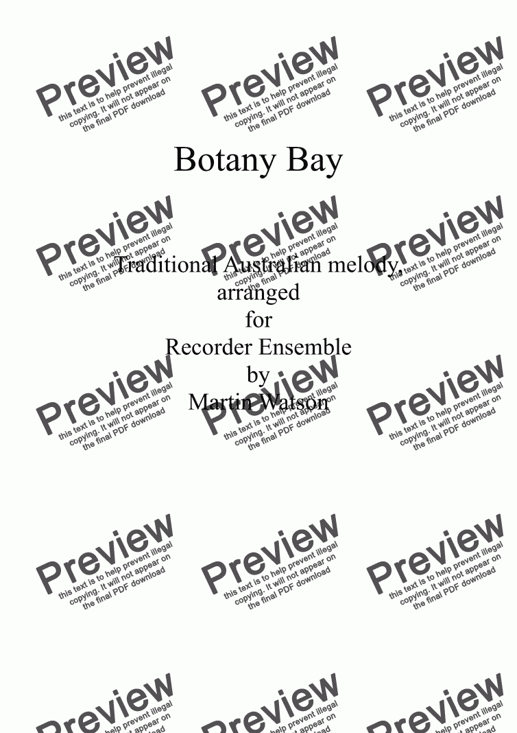 page one of Botany Bay for Recorder Ensemble